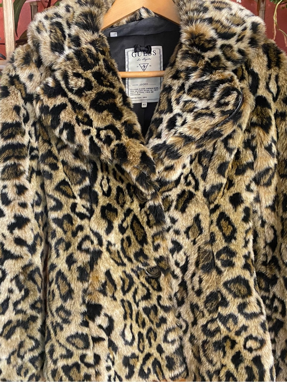 GUESS Leopard Print Faux Fur Jacket - Tan & Black